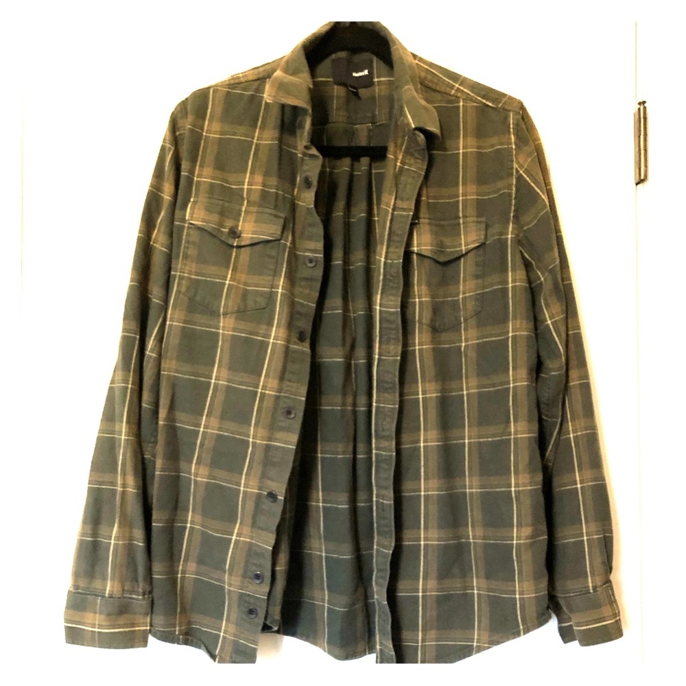 Hurley x long sleeve dark green flannel